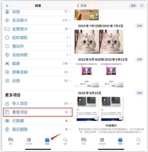 石河镇苹果手机维修分享iOS 16 中相册重复项目功能使用方法 